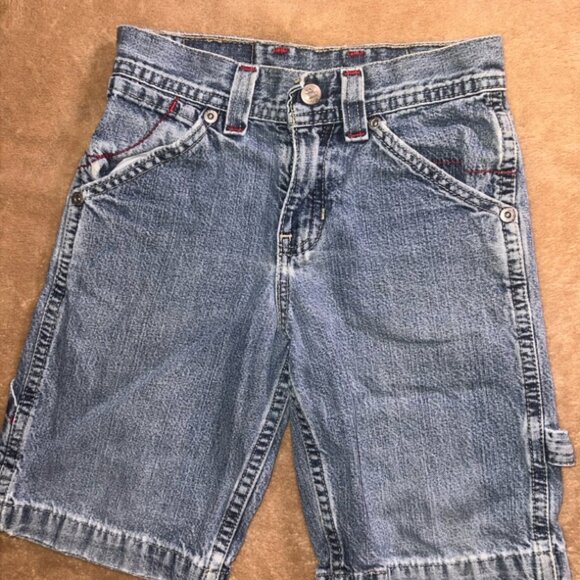 Vintage 90s Bugle Boy 4R Blue Denim Cargo Carpenter 4 Pocket Shorts (U) - Picture 1 of 7